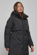 Оптом Пальто утепленное молодежное зимнее женское черного цвета 52356Ch в Перми, фото 9