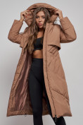 Оптом Пальто утепленное молодежное зимнее женское коричневого цвета 52356K в Самаре, фото 14