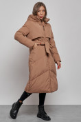 Оптом Пальто утепленное молодежное зимнее женское коричневого цвета 52356K, фото 2