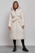 Оптом Пальто утепленное молодежное зимнее женское светло-бежевого цвета 52356SB в Сочи