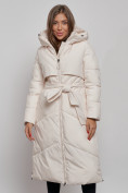 Оптом Пальто утепленное молодежное зимнее женское светло-бежевого цвета 52356SB в Кемерово, фото 8