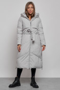 Оптом Пальто утепленное молодежное зимнее женское светло-серого цвета 52356SS в Сочи