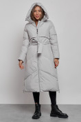 Оптом Пальто утепленное молодежное зимнее женское светло-серого цвета 52356SS в Волгоградке, фото 5