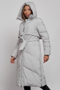 Оптом Пальто утепленное молодежное зимнее женское светло-серого цвета 52356SS, фото 6