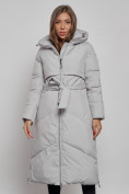 Оптом Пальто утепленное молодежное зимнее женское светло-серого цвета 52356SS в Перми, фото 7