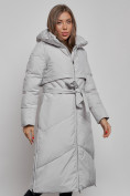 Оптом Пальто утепленное молодежное зимнее женское светло-серого цвета 52356SS, фото 8