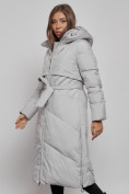 Оптом Пальто утепленное молодежное зимнее женское светло-серого цвета 52356SS, фото 9