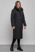 Оптом Пальто утепленное молодежное зимнее женское черного цвета 52358Ch в Тольятти, фото 2