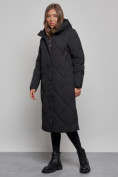Оптом Пальто утепленное молодежное зимнее женское черного цвета 52358Ch в Оренбурге, фото 3