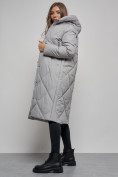 Оптом Пальто утепленное молодежное зимнее женское серого цвета 52358Sr в Кемерово, фото 12
