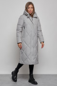 Оптом Пальто утепленное молодежное зимнее женское серого цвета 52358Sr в Омске, фото 2