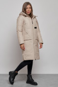 Оптом Пальто утепленное молодежное зимнее женское бежевого цвета 52359B, фото 4