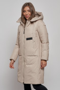 Оптом Пальто утепленное молодежное зимнее женское бежевого цвета 52359B в Уфе, фото 9