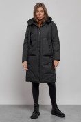 Оптом Пальто утепленное молодежное зимнее женское черного цвета 52359Ch в Барнауле