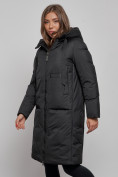 Оптом Пальто утепленное молодежное зимнее женское черного цвета 52359Ch в Волгоградке, фото 10