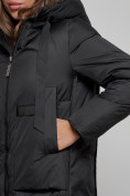 Оптом Пальто утепленное молодежное зимнее женское черного цвета 52359Ch в Перми, фото 11