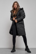 Оптом Пальто утепленное молодежное зимнее женское черного цвета 52359Ch в Уфе, фото 13