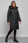 Оптом Пальто утепленное молодежное зимнее женское черного цвета 52359Ch в Волгоградке, фото 2