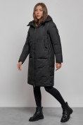 Оптом Пальто утепленное молодежное зимнее женское черного цвета 52359Ch в Казани, фото 3
