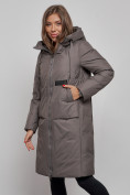 Оптом Пальто утепленное молодежное зимнее женское темно-серого цвета 52359TC в Перми, фото 10