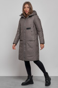 Оптом Пальто утепленное молодежное зимнее женское темно-серого цвета 52359TC в Омске, фото 3