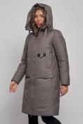 Оптом Пальто утепленное молодежное зимнее женское темно-серого цвета 52359TC в Казани, фото 6