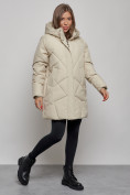 Оптом Зимняя женская куртка модная с капюшоном бежевого цвета 52361B в Казани, фото 2