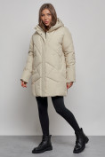 Оптом Зимняя женская куртка модная с капюшоном бежевого цвета 52361B в Казани, фото 3