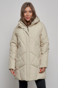 Оптом Зимняя женская куртка модная с капюшоном бежевого цвета 52361B в Казани, фото 5