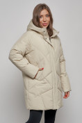 Оптом Зимняя женская куртка модная с капюшоном бежевого цвета 52361B в Екатеринбурге, фото 6