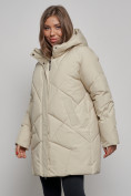 Оптом Зимняя женская куртка модная с капюшоном бежевого цвета 52361B в Казани, фото 7