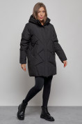 Оптом Зимняя женская куртка модная с капюшоном черного цвета 52361Ch в Казани, фото 2