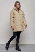 Оптом Зимняя женская куртка модная с капюшоном светло-коричневого цвета 52361SK в Казани, фото 2