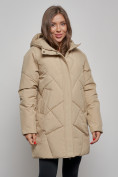 Оптом Зимняя женская куртка модная с капюшоном светло-коричневого цвета 52361SK в Казани, фото 7