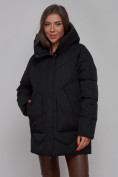 Оптом Зимняя женская куртка модная с капюшоном черного цвета 52362Ch в Казани, фото 17
