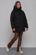 Оптом Зимняя женская куртка модная с капюшоном черного цвета 52362Ch в Казани, фото 2