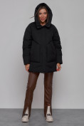 Оптом Зимняя женская куртка модная с капюшоном черного цвета 52362Ch в Казани, фото 4