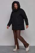 Оптом Зимняя женская куртка модная с капюшоном черного цвета 52362Ch в Казани, фото 5