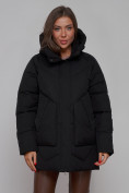 Оптом Зимняя женская куртка модная с капюшоном черного цвета 52362Ch в Казани, фото 8