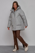 Оптом Зимняя женская куртка модная с капюшоном светло-серого цвета 52362SS в Казани, фото 2