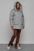 Оптом Зимняя женская куртка модная с капюшоном светло-серого цвета 52362SS в Казани, фото 6