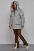 Оптом Зимняя женская куртка модная с капюшоном светло-серого цвета 52362SS в Казани, фото 7