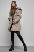 Оптом Пальто утепленное молодежное зимнее женское бежевого цвета 52363B, фото 12