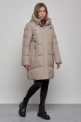Оптом Пальто утепленное молодежное зимнее женское бежевого цвета 52363B, фото 2