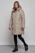 Оптом Пальто утепленное молодежное зимнее женское бежевого цвета 52363B, фото 3
