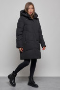 Оптом Пальто утепленное молодежное зимнее женское черного цвета 52363Ch в Перми, фото 2