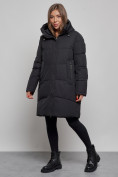 Оптом Пальто утепленное молодежное зимнее женское черного цвета 52363Ch в Перми, фото 3