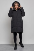 Оптом Пальто утепленное молодежное зимнее женское черного цвета 52363Ch в Перми, фото 5