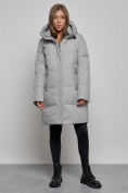 Оптом Пальто утепленное молодежное зимнее женское серого цвета 52363Sr