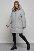 Оптом Пальто утепленное молодежное зимнее женское серого цвета 52363Sr в Сочи, фото 3